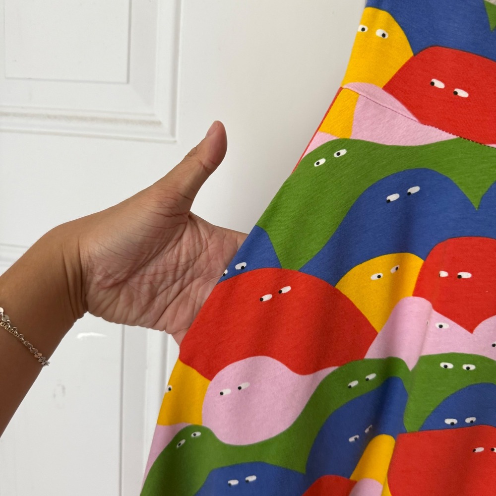 NOOWORKS multicolor rainbow cotton Lycra knit printed pull on midi skirt - Picture 5 of 6